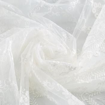 Тюль сетка с вышивкой 08-01-00372 кремовый