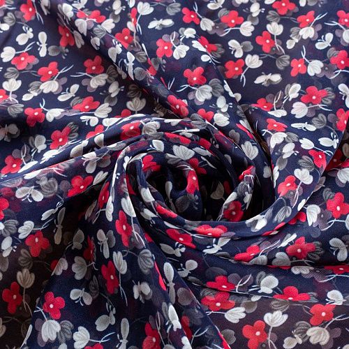 Шифон 068-01555 темно-синий принтованный