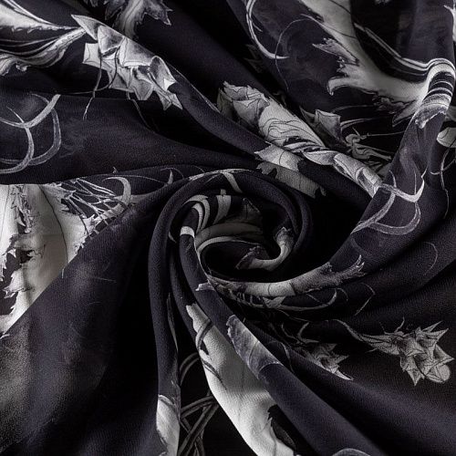 Креп-шифон натуральный К36-066 черный принтованный