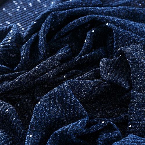 Трикотаж-гофре с пайетками 056-09128 сапфировый однотонный