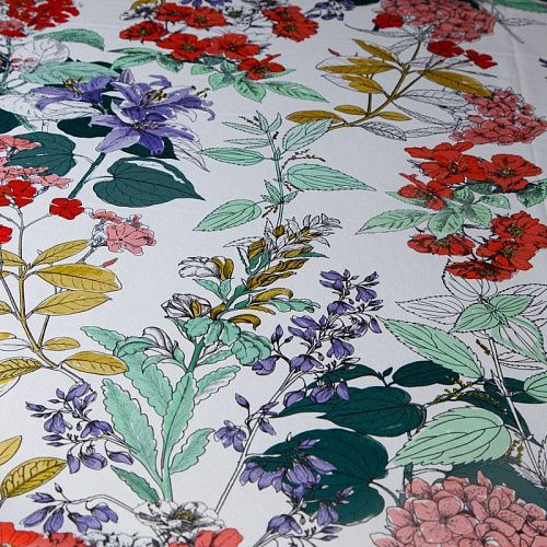 Сатин стрейч 001-14955 белый принтованный