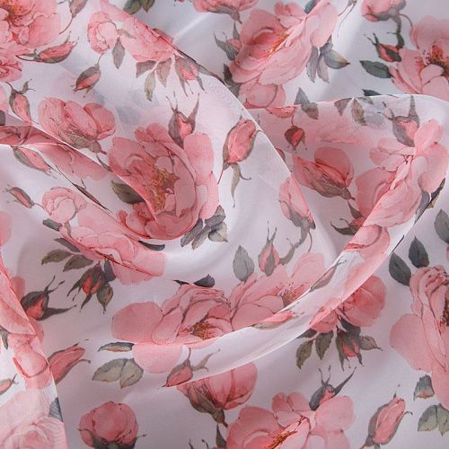 Тюль вуаль без утяжелителя 03-01-13168 белый принтованный