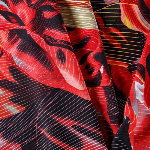 Креп 026-08229 красный принтованный