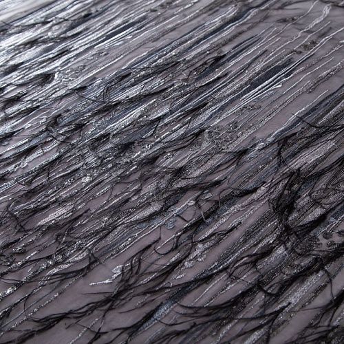 Сетка с вышивкой и пером 050-19877 черный/серебро