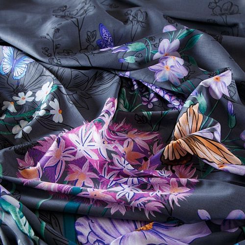 Сатин ш.220 см 007-13906 темно-серый принтованный