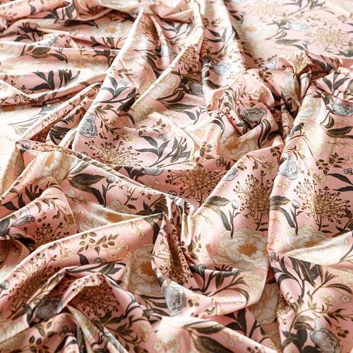 Шелк синтетический 065-02651 пудрово-розовый принтованный
