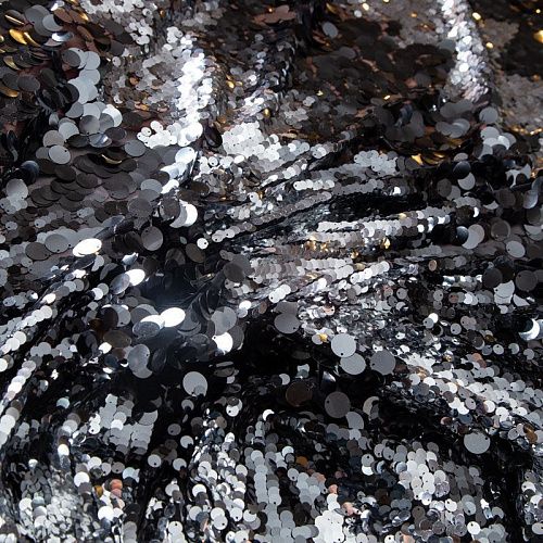 Пайетки конфетти на сетке 050-19858 черный/серебро