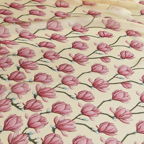 Шифон шелковый 068-17093 разбеленный желтый принтованный