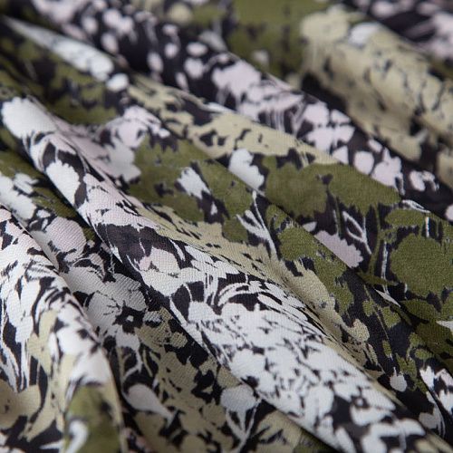 Креп-шифон шелковый 027-19852 хаки принтованный