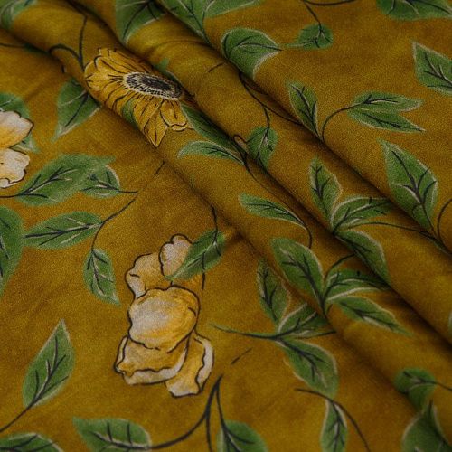 Шифон вискозный 068-16201 горчичный принтованный