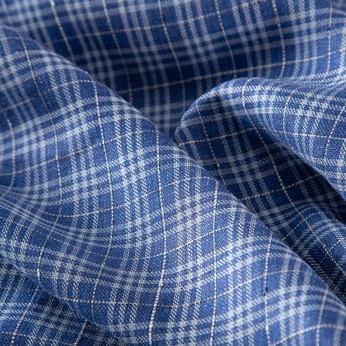 Лен натуральный 035-19980 сине-голубой клетка