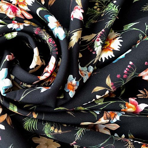 Шелк натуральный К32-158 черный принтованный