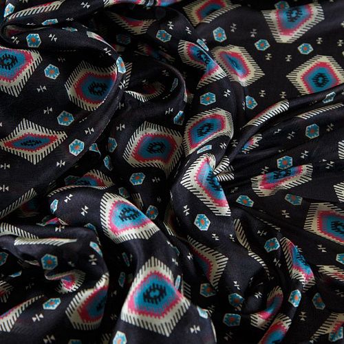 Шифон шелковый 068-12260 черный принтованный