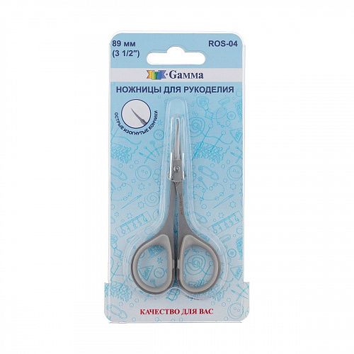 Ножницы Gamma для рукоделия 89 мм с прорезиненными ручками ROS-04 серый