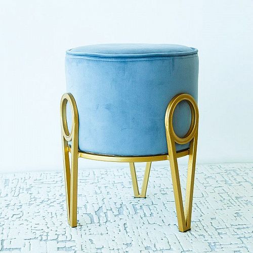 Пуф круглый D 35 см H 46 см серо-голубой бархат 521357 