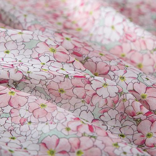 Креп-шифон шелковый 027-19849 нежно-розовый принтованный