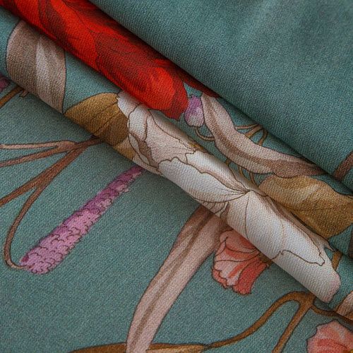 Креп-шифон вискозный 027-16407 серо-бирюзовый принтованный