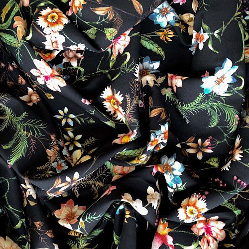 Шелк натуральный К32-158 черный принтованный