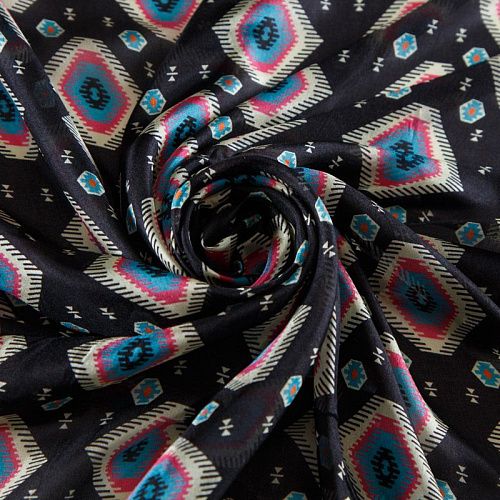 Шифон шелковый 068-12260 черный принтованный