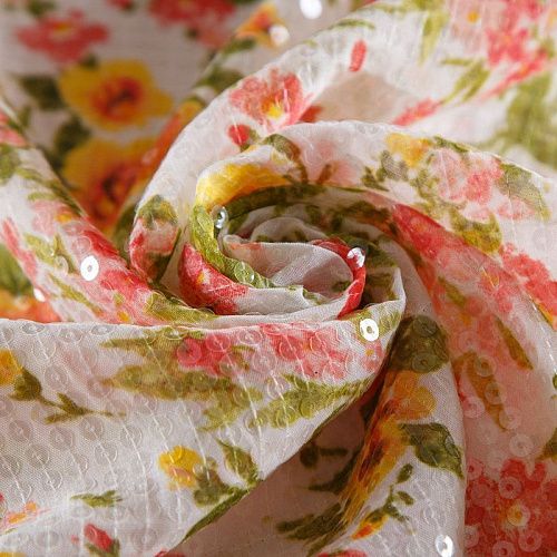 Креп-шифон с пайетками Zimmermann 027-16506 белый принтованный