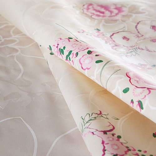 Органза шелковая 039-16956 молочный принтованный