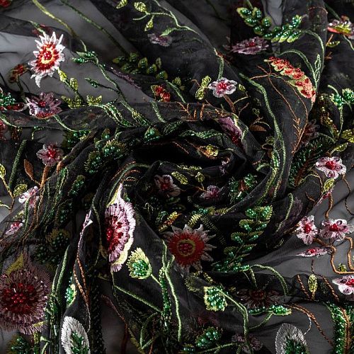 Вышивка на сетке К32-320 черный принтованный