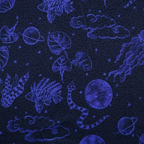 Вискоза жаккардовая 009-12337 синий космос принтованный