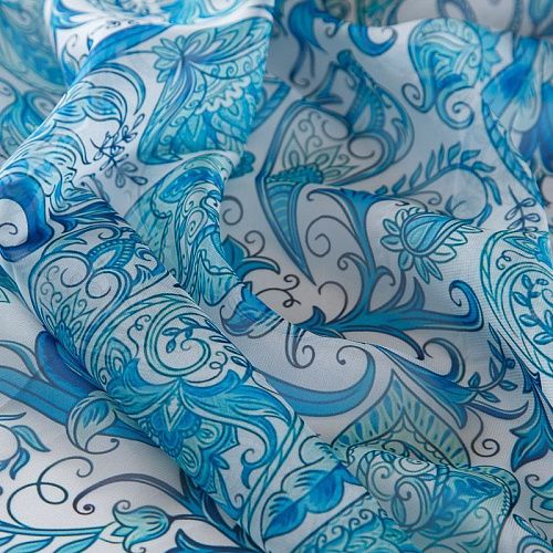Шифон 068-17373 лазурно-голубой принтованный
