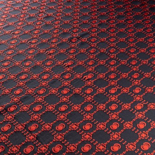 Шелк натуральный К32-519 черно-красный набивной рисунок