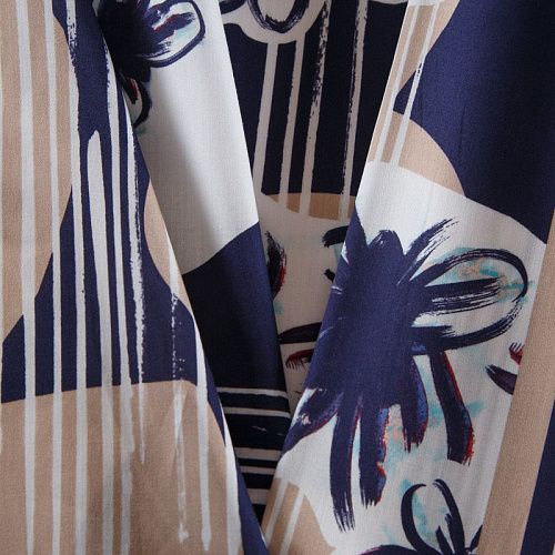 Сатин 001-16305 темно-синий принтованный