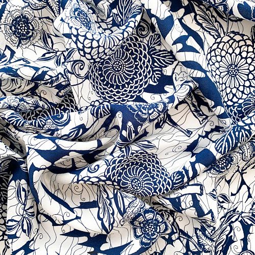 Крепдешин натуральный К32-233 молочный принтованный