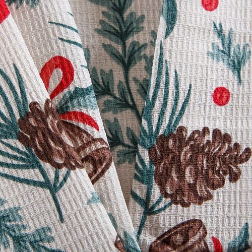 Полотно вафельное 007-15305 молочный принтованный