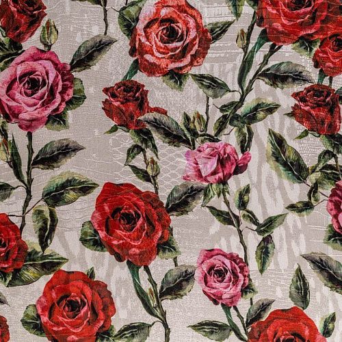 Шелк жаккард натуральный К27-199 белый принтованный