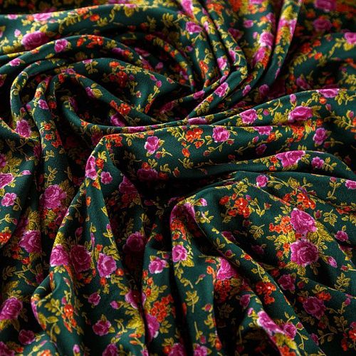 Твил-штапель 069-08291 темно-зеленый принтованный