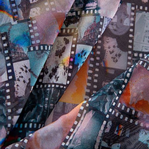 Шифон шелковый 068-20077 черный мультиколор