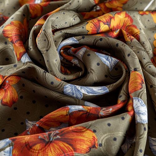 Шелк натуральный К18-060 оливковый жаккардовый