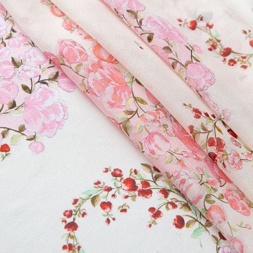 Креп-шифон шелковый 027-20215 молочный принтованный