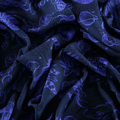 Вискоза жаккардовая 009-12337 синий космос принтованный