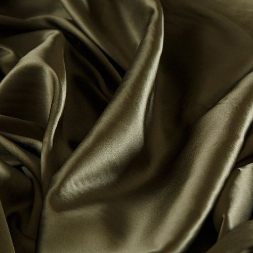 Шелк натуральный стрейч 064-11904 оливково-зеленый хаки однотонный