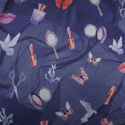 Шифон шелковый 068-12508 фиолетово-синий принтованный