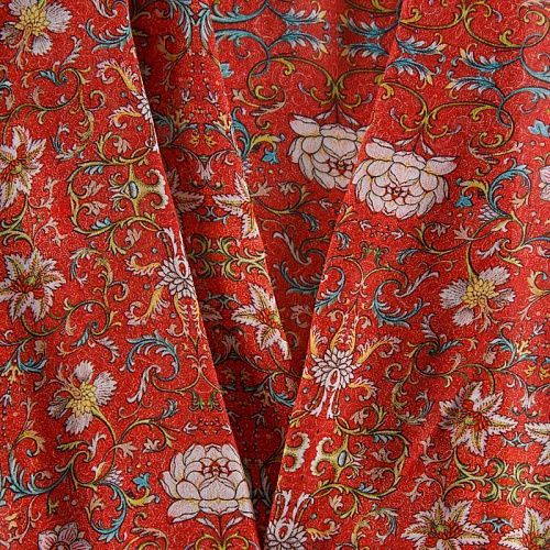 Шифон шелковый 068-12316 кораллово-красный принтованный