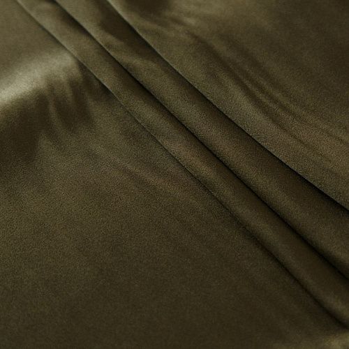 Шелк натуральный стрейч 064-11904 оливково-зеленый хаки однотонный