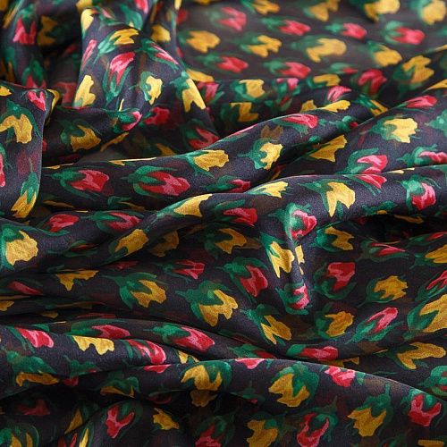 Шифон шелковый 068-17094 черный принтованный