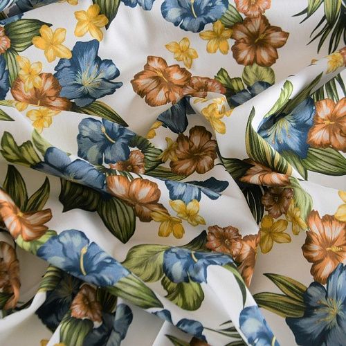 Коттон стрейч 063-12218 молочный принтованный