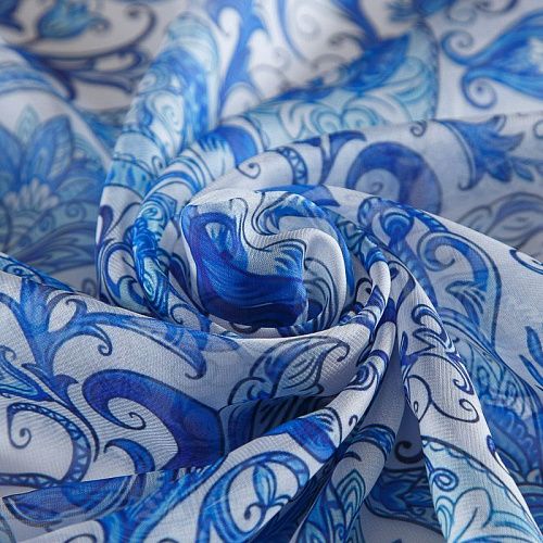 Шифон 068-17391 бело-голубой принтованный