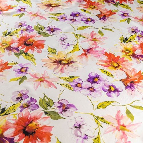 Шелк натуральный К06-0070 молочный принтованный