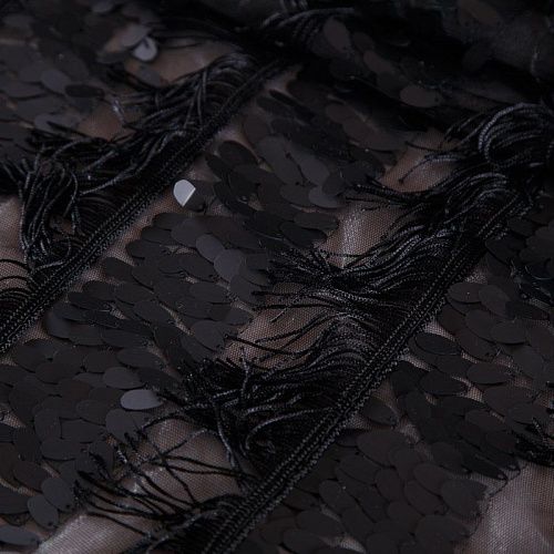 Пайетки с бахромой на сетке 055-16846 черный