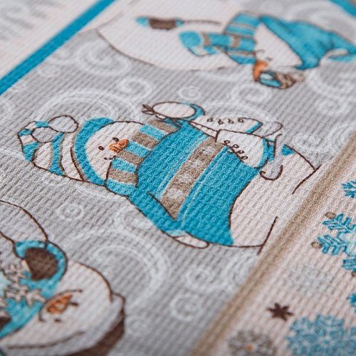 Полотно вафельное 007-15306 серо-голубой принтованный