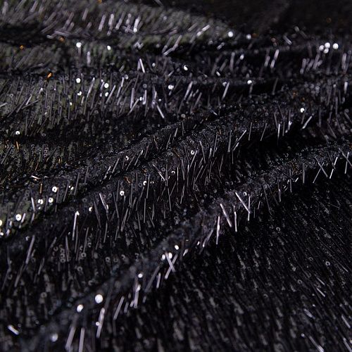 Сетка с пайетками и стеклярусом 050-19865 черный