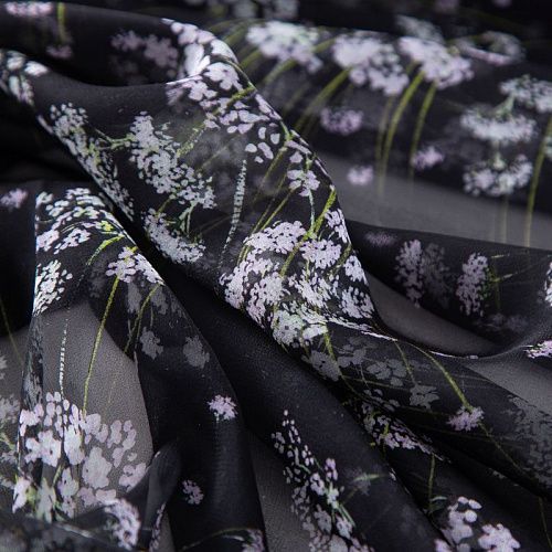 Шифон шелковый 027-20194 черный принтованный